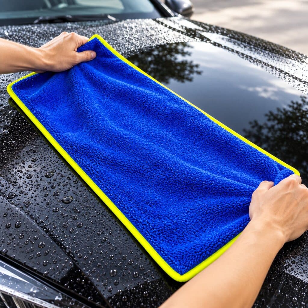 Serviette microfibre Kloryn Séchage Rapide 800 GSM – séchage d'un capot