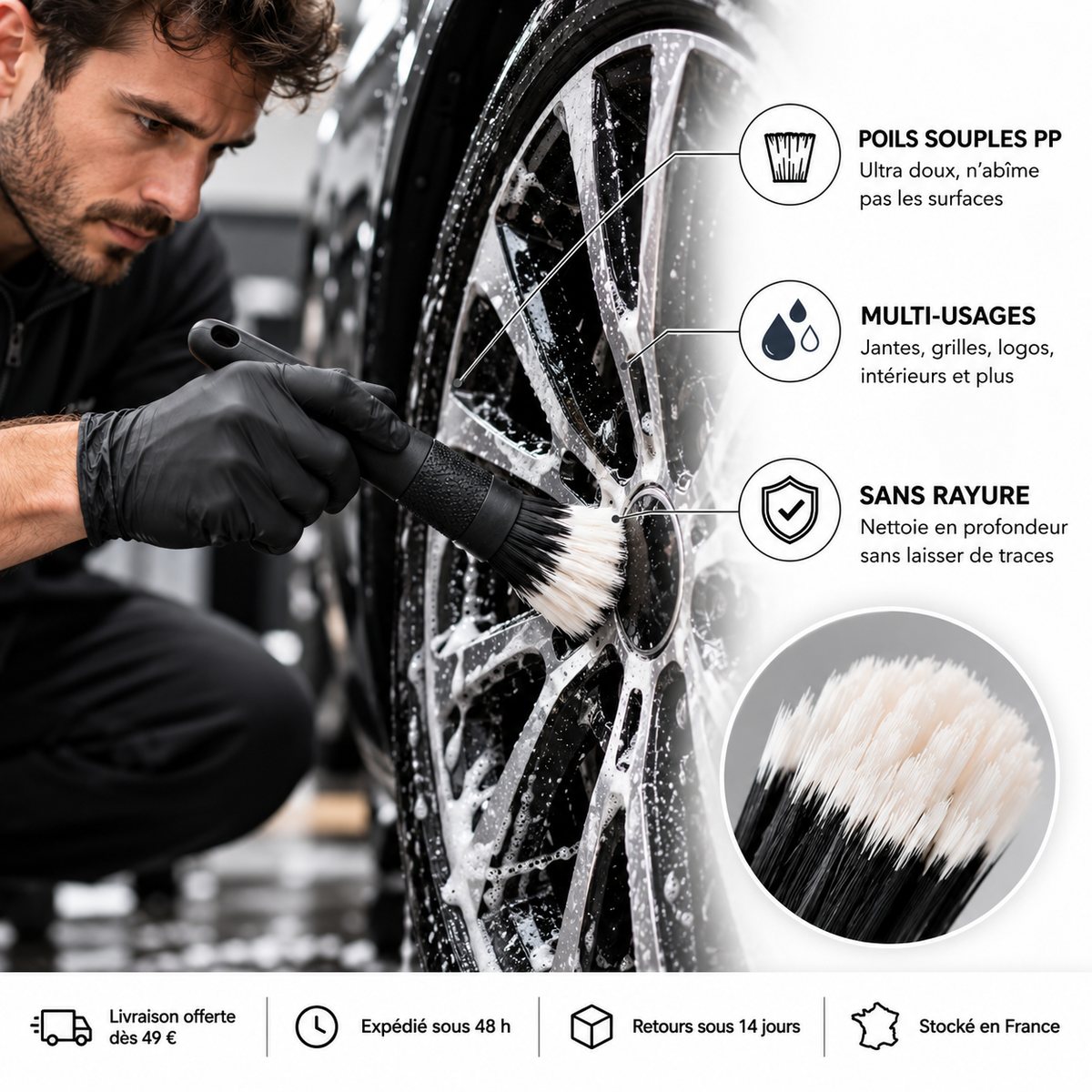 Brosse de détail Kloryn Détails Parfaits – infographie des avantages