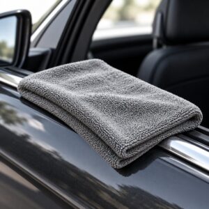 Chiffon microfibre Polyvalent Kloryn – posé sur une portière de voiture