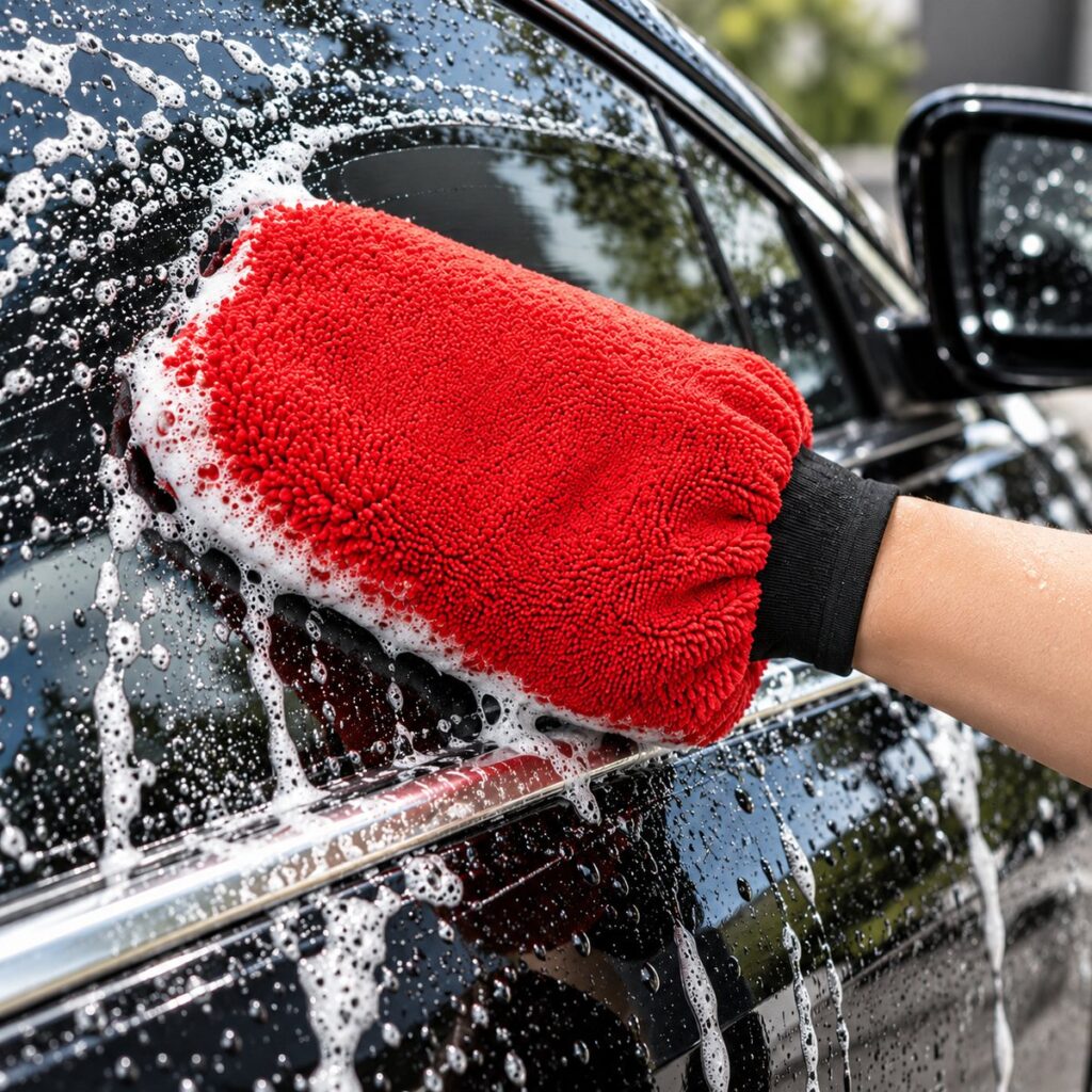 Gant de lavage microfibre Kloryn rouge – lavage d'une carrosserie